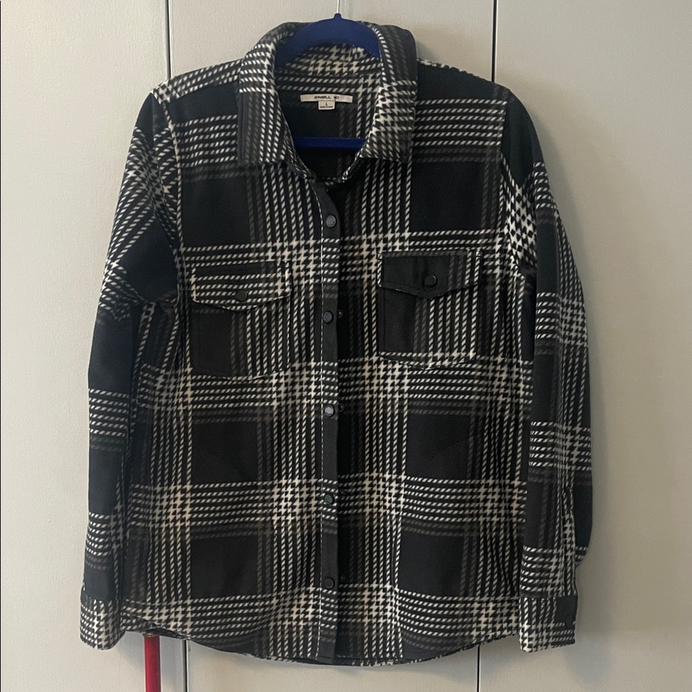 Gray, light gray and White Plaid Button-Up Shacket by O’Neill size large